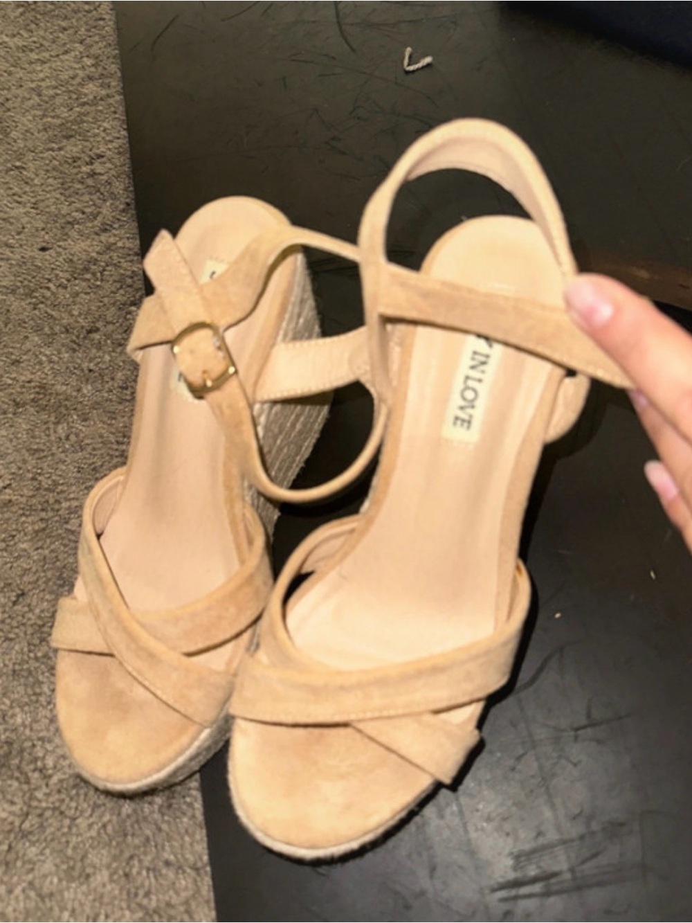 IN LOVE Tan Suede Espadrille Wedge Sandals with Ankle Strap